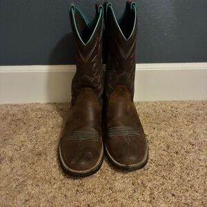 Ariat Brown Leather Boots with Teal Accent